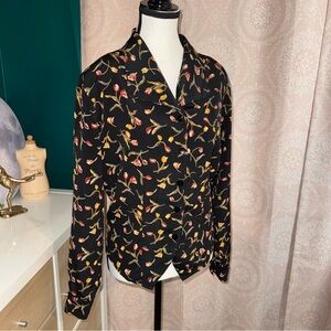 Vintage 90s Truffles Tulip Floral Print Long Sleeve Blouse Tie Back Wing Collar